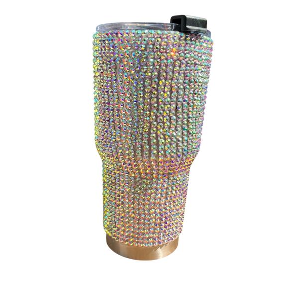 Custom Rhinestone Bling 30 oz Tumbler Cancer Awareness Pink Ribbon Silver - Picture 4 of 6